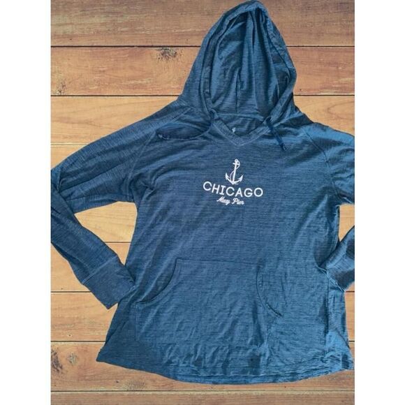 Soft As A Grape Women’s Size 2 Chicago Navy Pier Lightweight Hoodie • Drawstring - Picture 5 of 13